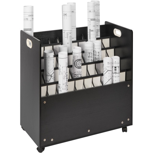 Vevor Blueprint Roll File Holder - 50 Slots Mobile Wooden Blueprint Storage Cart