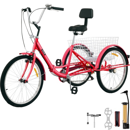 Vevor Adult Tricycle 26-Inch Wheels - 7-Speed Folding 3 Wheel Bike for Adults