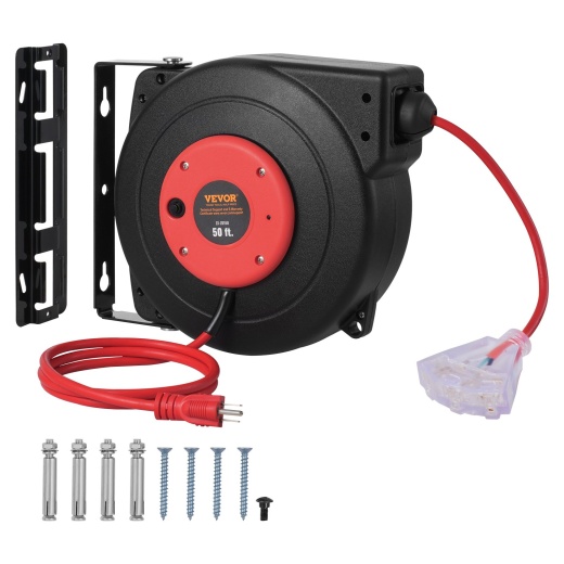 Vevor Retractable Extension Cord Reel Power Cord Reel 50Ft 14Awg/3C Sjtow