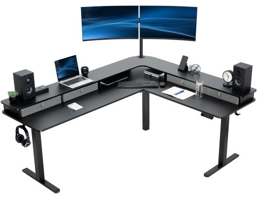 Two Tier Corner Electric Desk with Storage - Vivo DESK-E3CVB Series