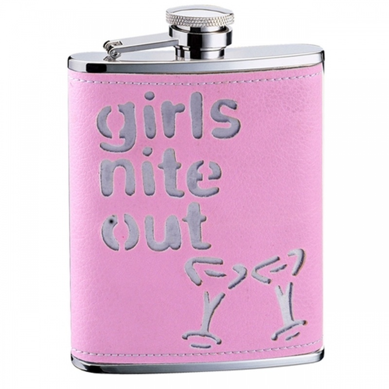 Visol Girls Nite Out Pink Leatherette 6 Oz. Hip Flask
