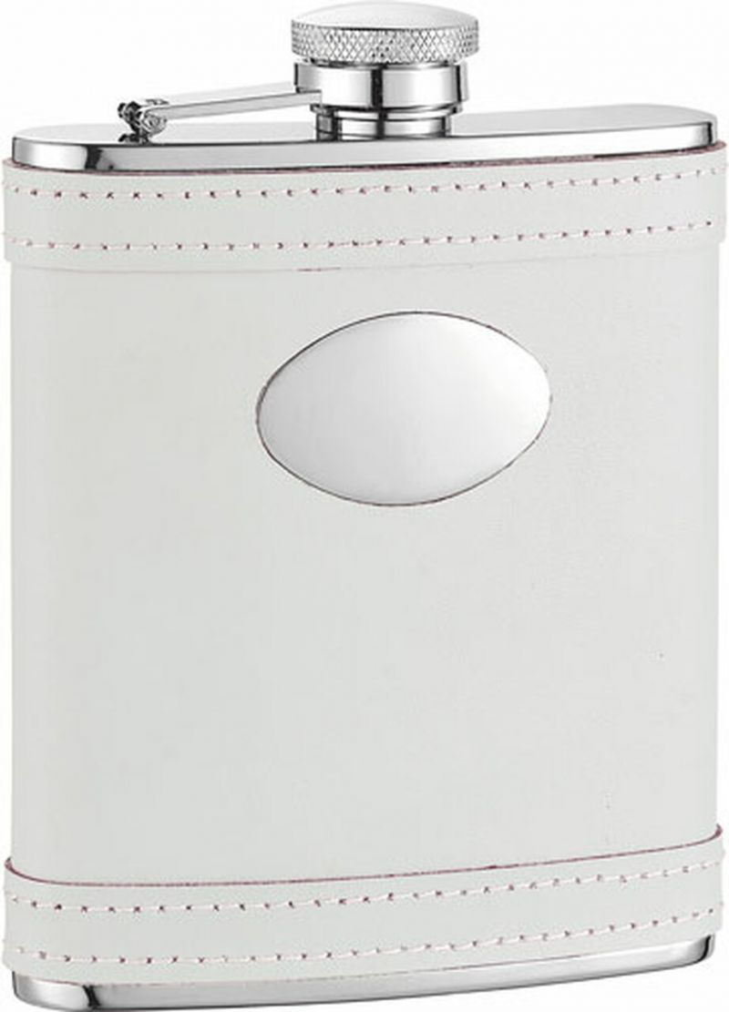 Visol Cloud White Leather Stainless Steel 6Oz Hip Flask