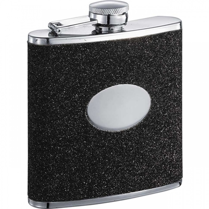 Visol Stardust Black Glittered Leatherette Stainless Steel Hip Flask