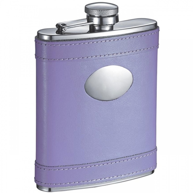 Visol Lave Lavender Leather Stainless Steel 6Oz Hip Flask