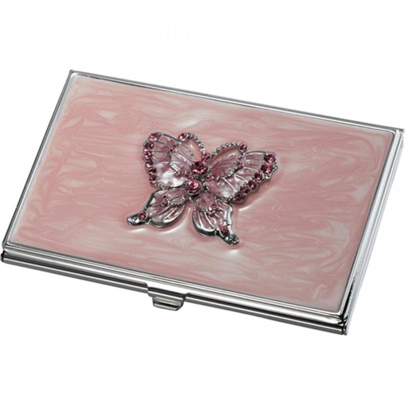 Charlotte Pink Butterfly With Pink Crystals Business Card Case