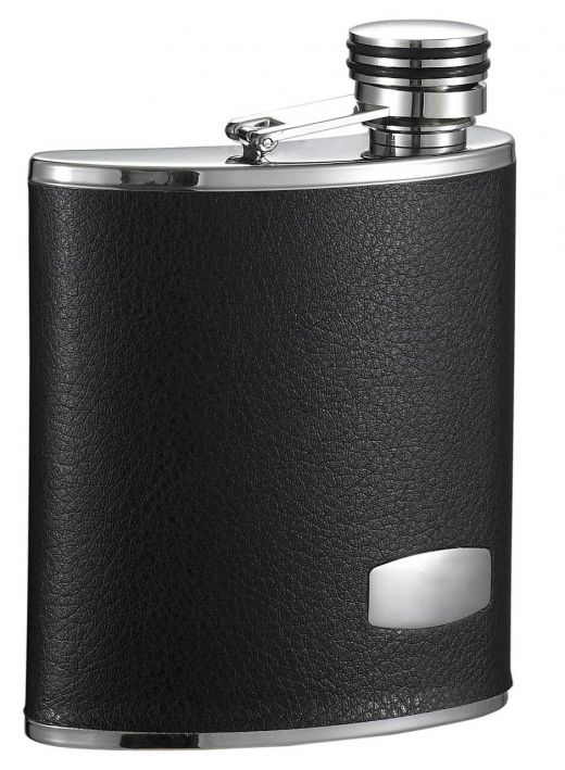 Visol Zen Black Leather Stainless Steel Wide Mouth Flask