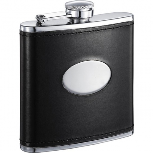 Visol Frank Black Leather Hip Flask - Premium 6 oz Stainless Steel Flask for Whiskey Enthusiasts