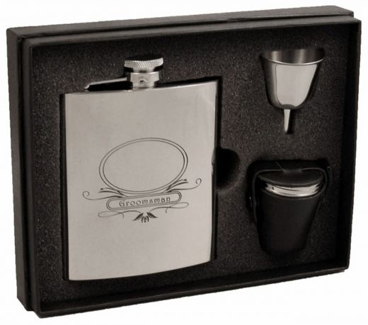 Visol Groomsman Stainless Steel 8Oz Deluxe Flask Gift Set