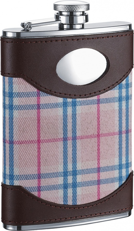 Visol Lola Leather & Pink Plaid Liquor Flask
