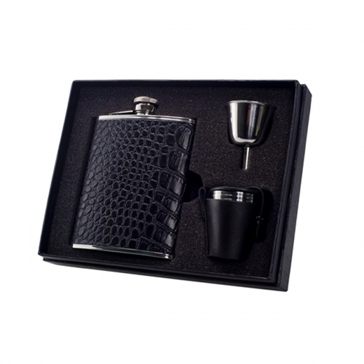 Visol Beau Monde Crocodile Leather Deluxe Hip Flask Gift Set