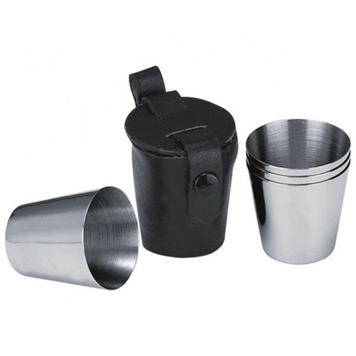 Visol 3 Stainless Steel Shot Cups With Leather Carrying Case