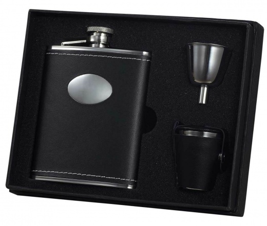 Visol Eclipse Leather Stainless Steel 6Oz Deluxe Flask Gift Set