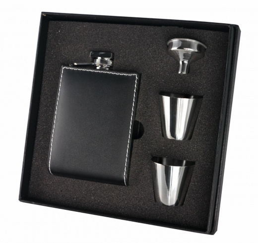 Visol Wallet 6Oz Black Leatherette Stainless Steel Flask Gift Set