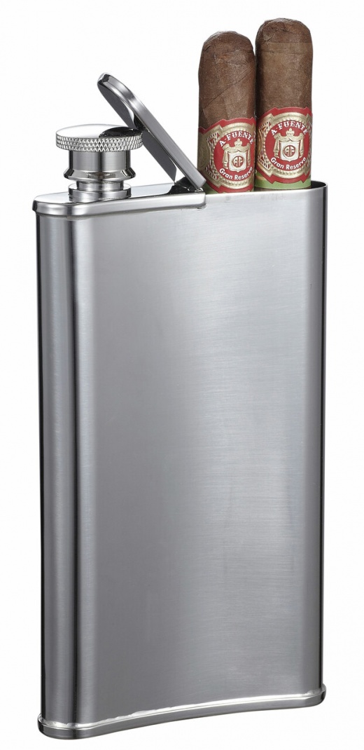 Visol Edian Stainless Steel Liquor Flask With Built-In Cigar Holder