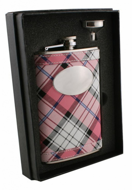 Visol Valor Pink Plaid 8Oz Flask Gift Set