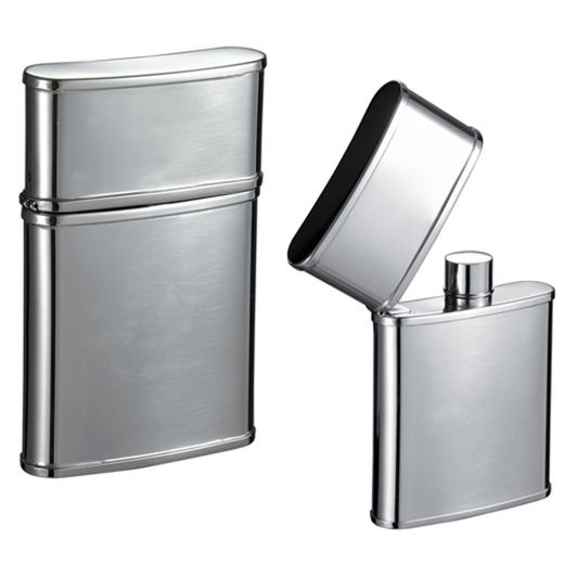 Visol Flip Top Mirror Finish Stainless Steel 2.5 Oz. Hip Flask