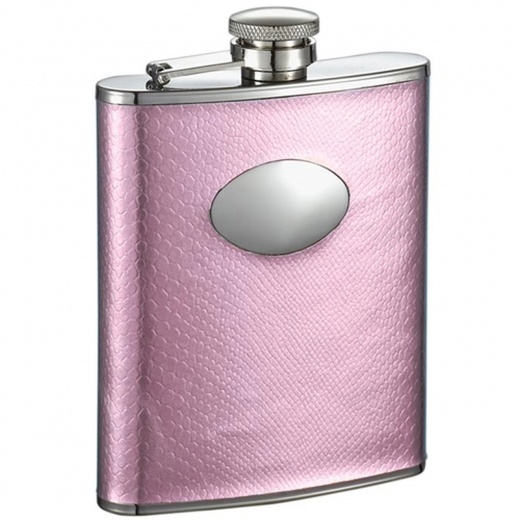 Visol Rebecca Soft Pink Snakeskin 6Oz Stainless Steel Hip Flask