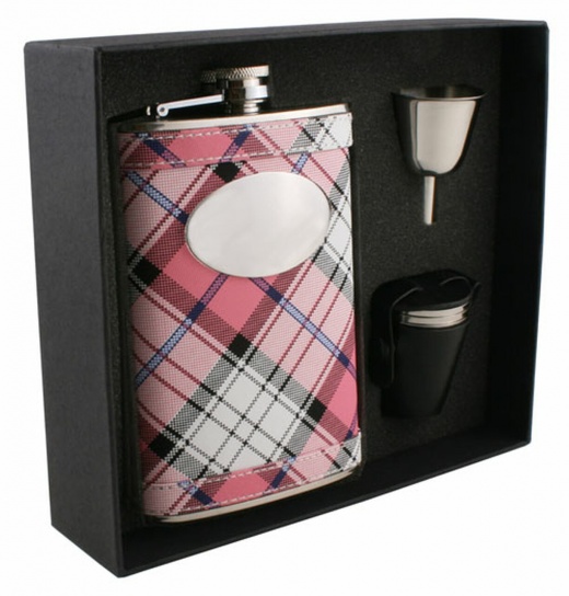 Visol Valor Pink Plaid 8Oz Deluxe Flask Gift Set