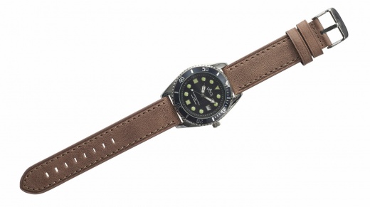Visol Dantes Polished Chrome and Brown Leather Wrist Watch