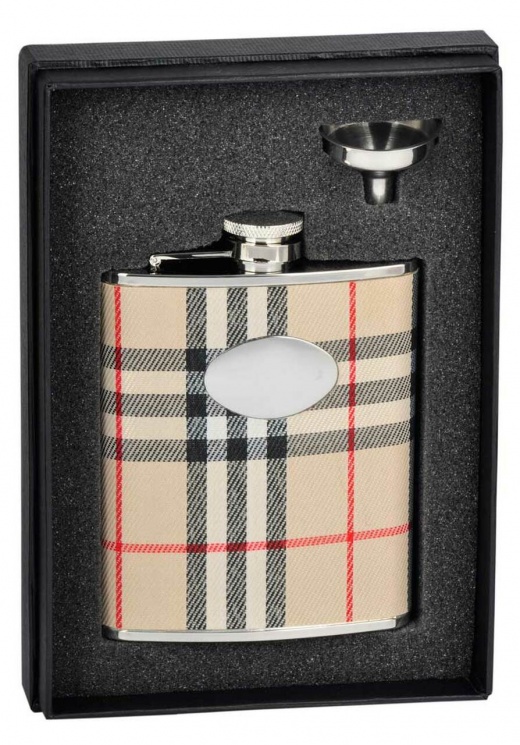 Visol Gabriella Plaid Wrapped Stainless Steel 6Oz Flask Gift Set