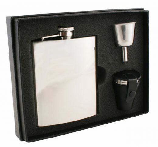 Visol Ray Mirror Finish Stainless Steel 8Oz Deluxe Flask Gift Set