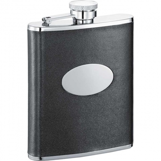 Visol Lance Black Leather Stainless Steel 6Oz Hip Flask