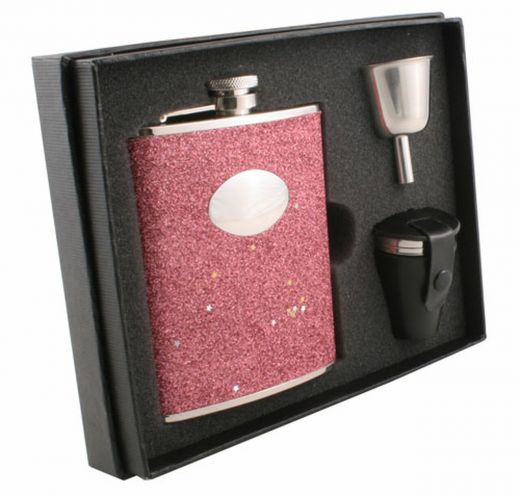 Visol Carina Glitter Stainless Steel 6Oz Deluxe Flask Gift Set