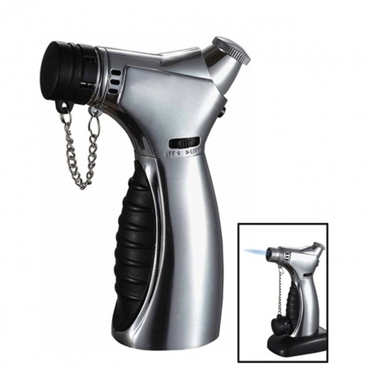 Visol Cuire Chrome & Black Wind-Resistant Jet Flame Table Cigar Lighter