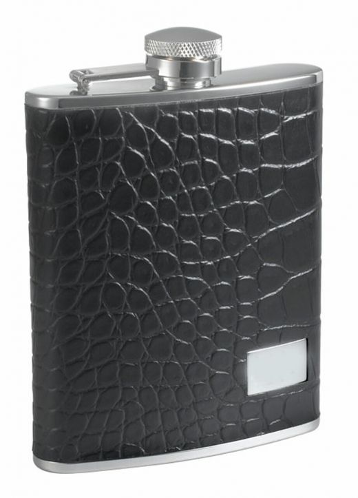 Visol Gator Black Leather and Stainless Steel Hip Flask