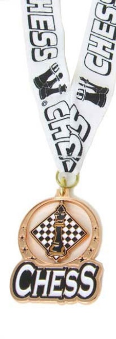 Spinning Chess Medal With Ribbon - Bronze