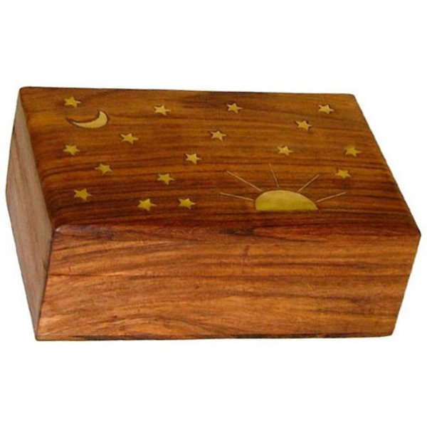 Celestial Rising Sun Inlay Wood Box 4X6"