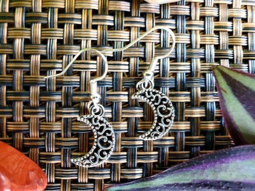 Crescent Moon Earring Set Antique Silver Color