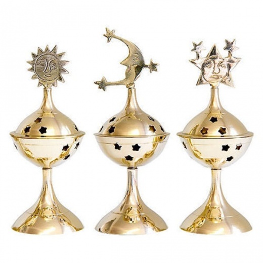 Celestial Burners - 6"H, Set of 3, Solid Brass, Handcrafted in India