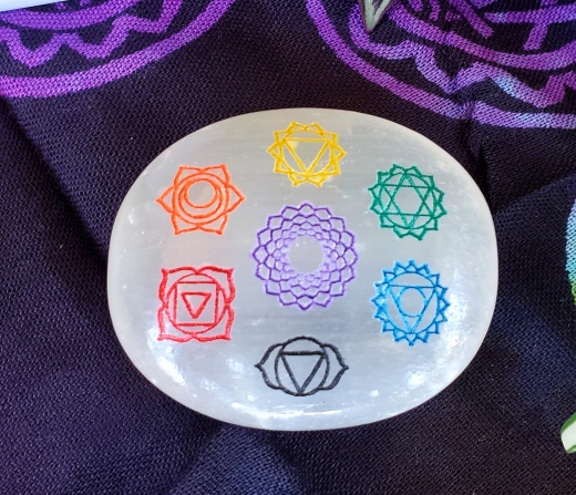 Selenite Palm Stone Seven Chakra