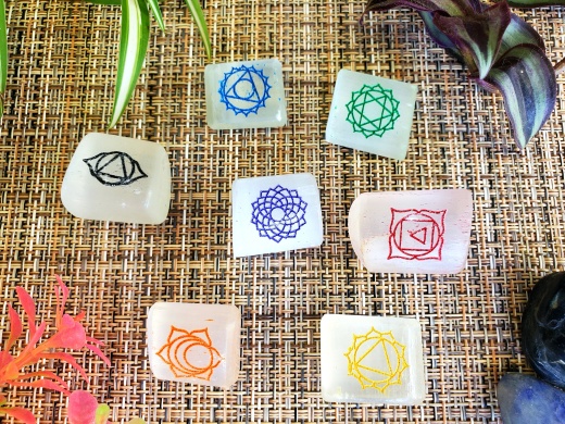 Seven Chakra Selenite Cubes Set With Bag
