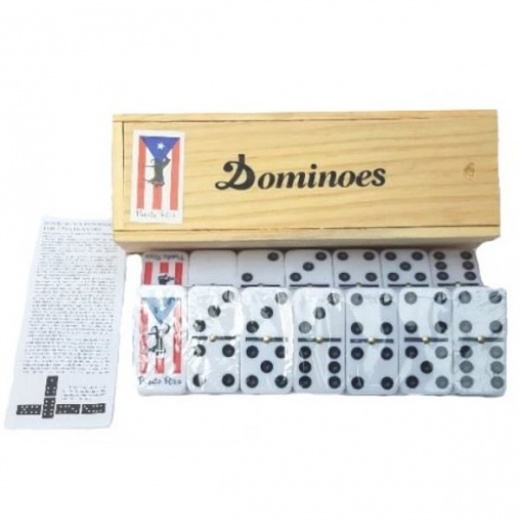 Puerto Rico Double Six Dominos Paso Fino - Wooden Dominoes Set with PR Flag Design