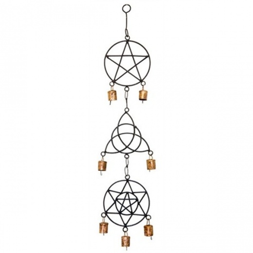 Pentacle, Triquetra & 6 Point Star W/Pentacle Wind Chime