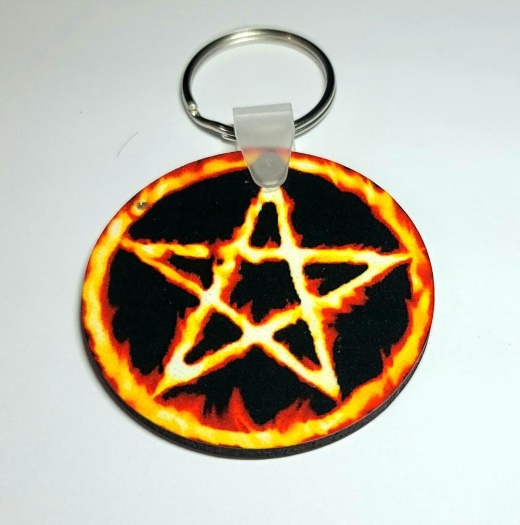 Witchy Wood Keychain : Pentagram Fire