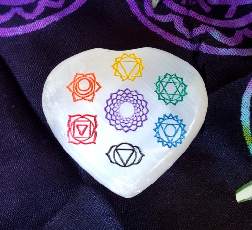 Selenite Palm Stone Heart Seven Chakra