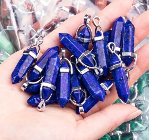 Hexagonal Natural Crystal Pendant : Lapis Lazuli