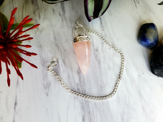 Rose Quartz Stone Bonded Bullet Pendulum