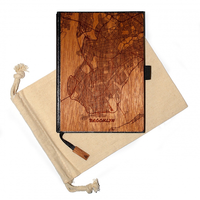 5 X 7 Wood Travel Journal / Planner (147 Laser-Engraved Us City Maps) (Albuquerque To Ithaca)