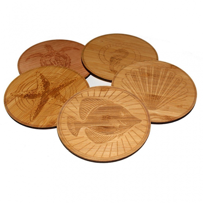 Wooden Coasters 4" (Sea Shell In Bamboo) 4-Pack
