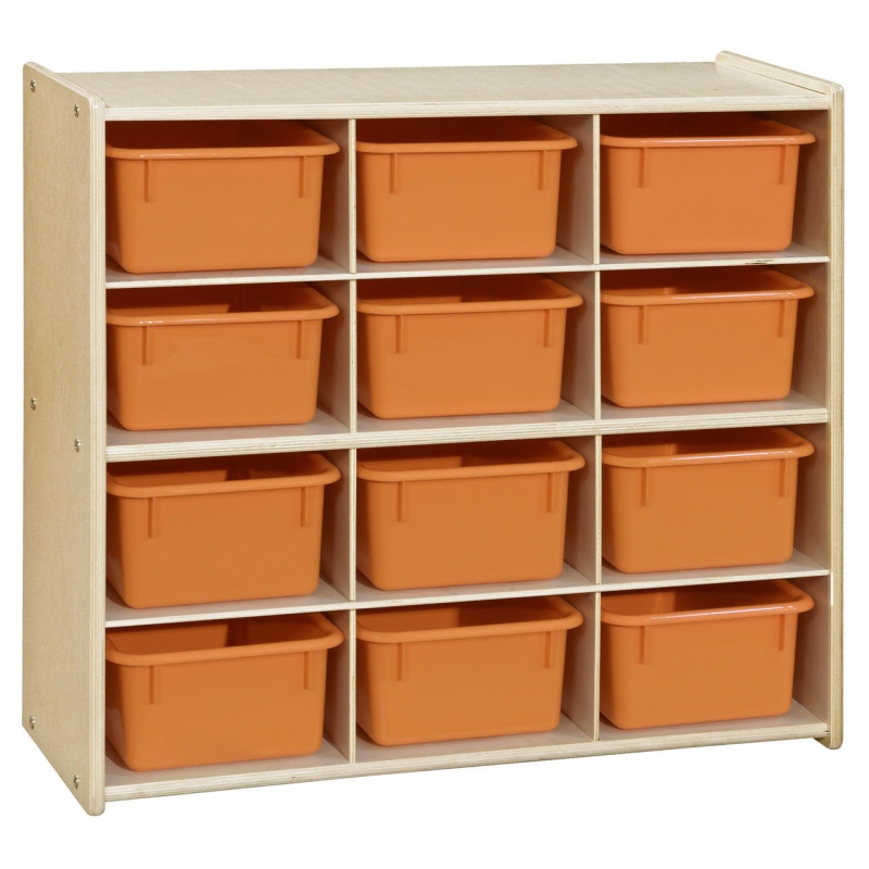 Birch 12-Cubby Storage Unit W/Orange Tubs-Rta
