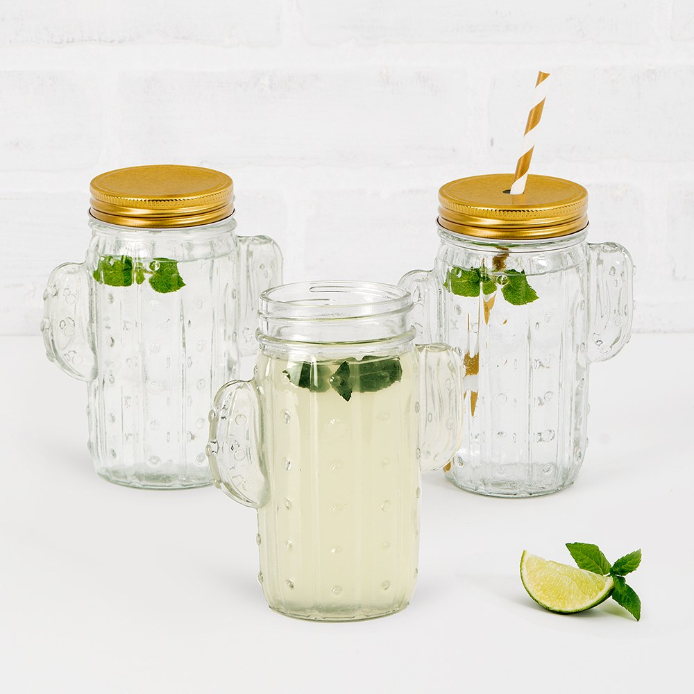 12 Oz. Cactus Mason Jar Drinking Glass - Clear