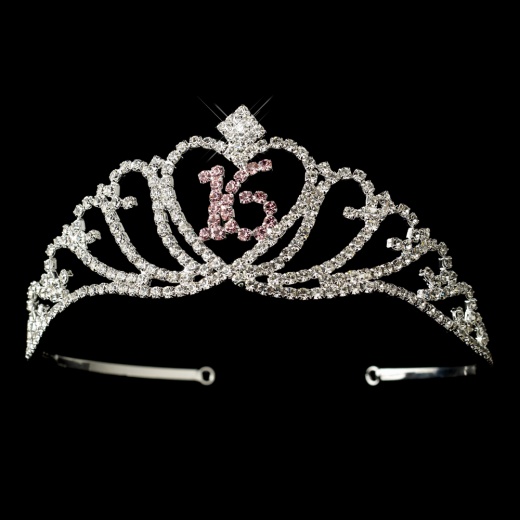 Sparkling Pink Majestic Sweet 16 Rhinestone Tiara in Silver