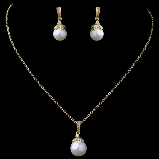 Old Ivory Pearl & Cz Pendant Jewelry Set
