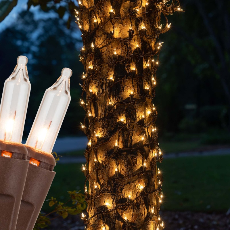 Clear Mini Christmas Trunk Wrap Lights On Brown Wire
