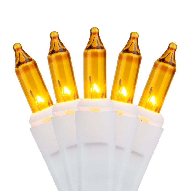 50 Gold Mini Lights, White Wire, 4" Spacing