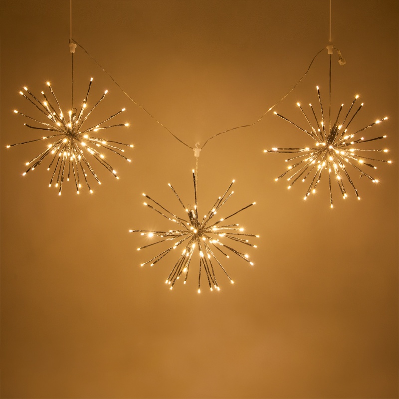 Silver Starburst Lighted Branches, Warm White LED Twinkle, Set of 3